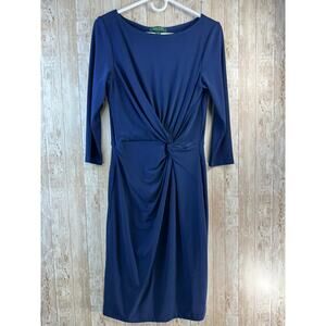 Lauren Ralph Lauren Ruched Dress‎ Womens 10 Long Sleeve Twist Front Slim Fit